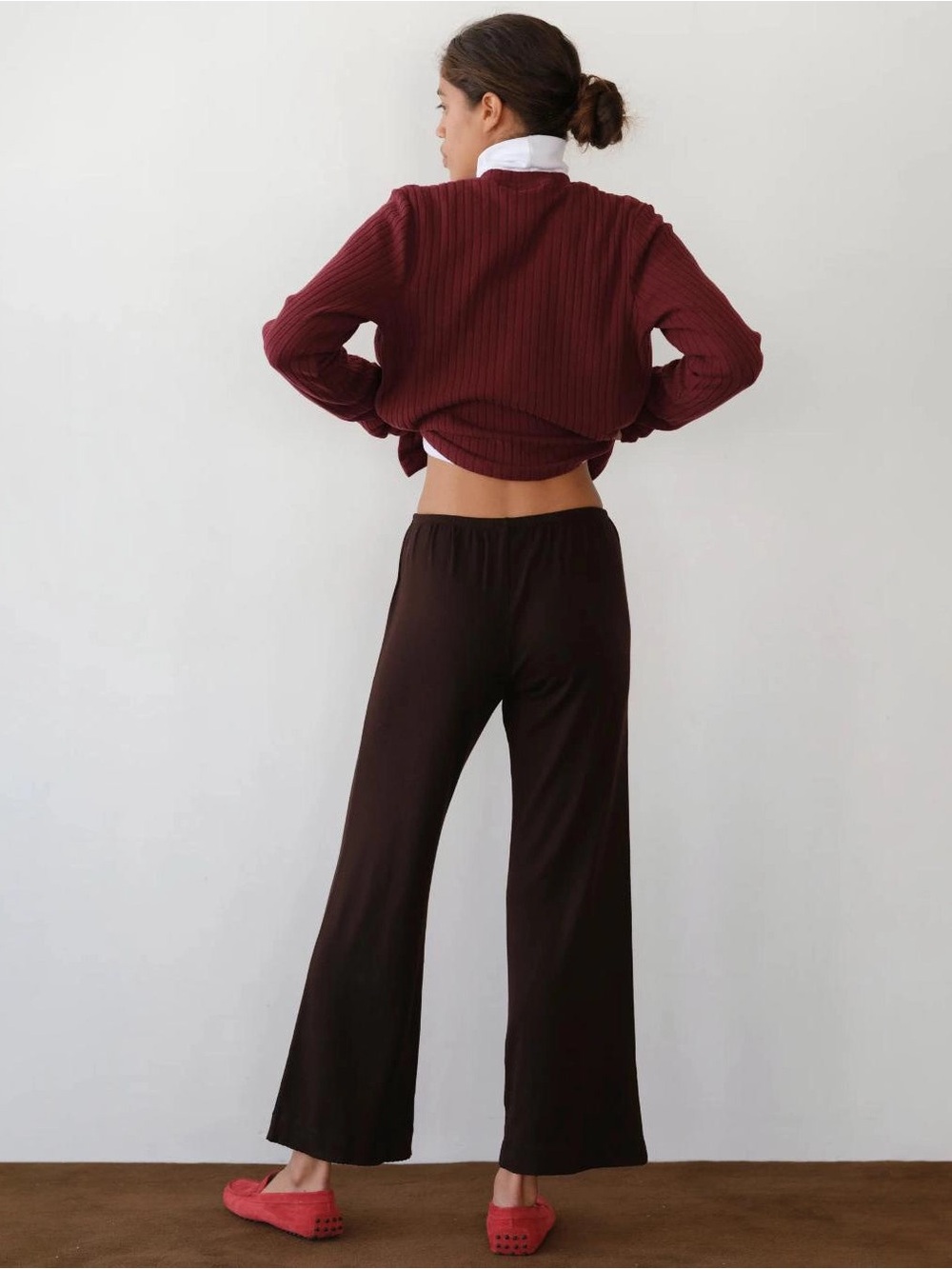 DONNI. Baby Rib Scallop Pant in Espress